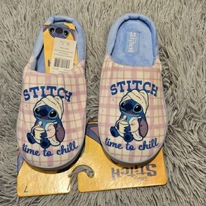 Disney Stitch Time to Chill Women's Slippers in Checkered Pink and Blue - Size 7